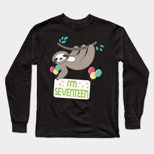 Cute Sloth On Tree I'm Seventeen Years Old Born 2003 Happy Birthday To Me 17 Years Old Long Sleeve T-Shirt